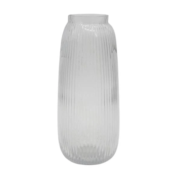 Clear Rippled Cone Shape Glass Vase With Lip - 30cm