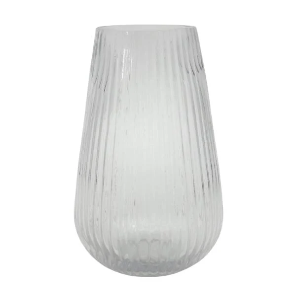 Clear Rippled Cone Shape Glass Vase - 23cm