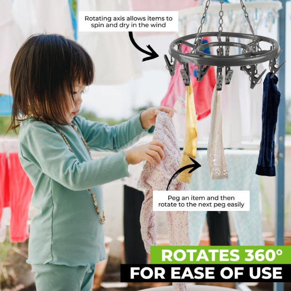2 Pack Rotating Compact Clothes Hanger with 16 Pegs Each - Image 3