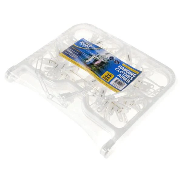 White Plastic Hanging Clothes Airer With 32 Pegs - Image 3