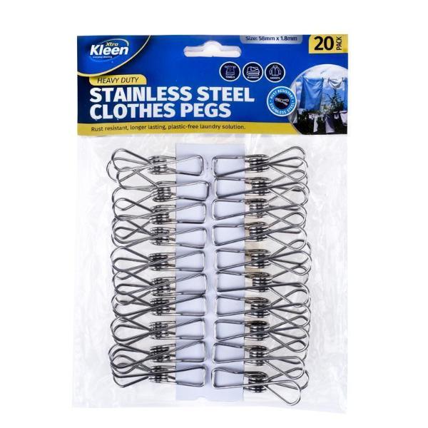 20 Pack Stainless Steel Clothes Pegs - 5.8cm