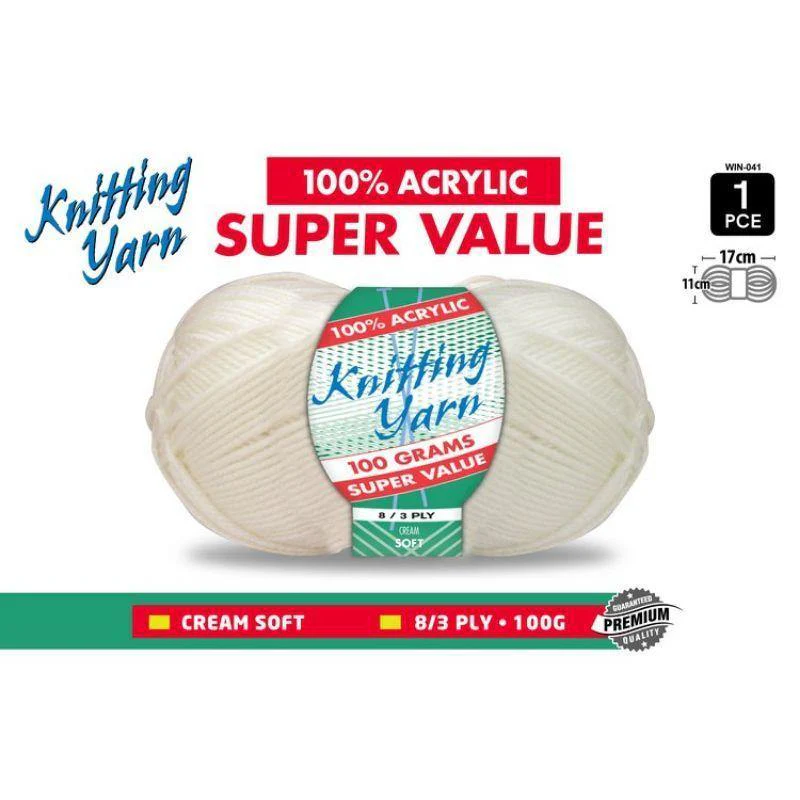 Cream Knitting Yarn 8 Ply - 100g