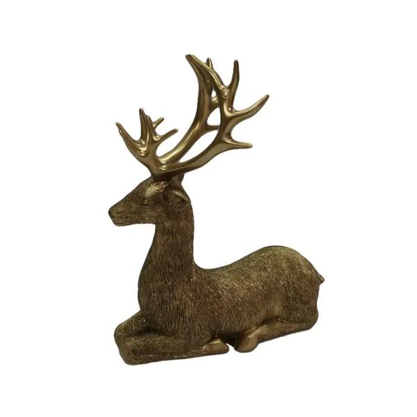 Gold Polyresin Crouching Deer - 17cm x 8cm x 21cm