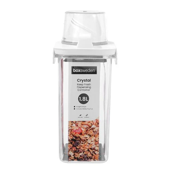 Boxsweden Crystal Clear Keep Fresh Dispensing Container With Measuring Cup - 1.8L - Image 4