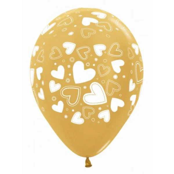 50 Pack Sempertex Met Gold Hearts Balloon - 30cm