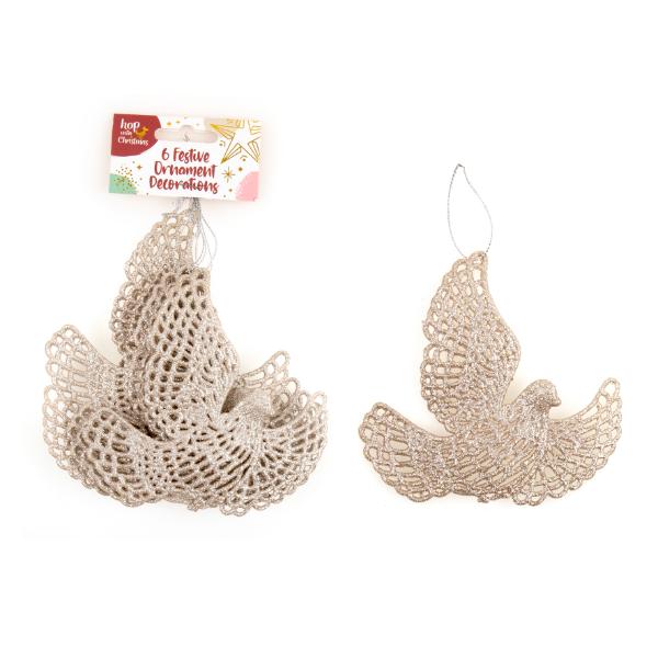 6 Pack Christmas Champagne Dove Ornaments Decoration