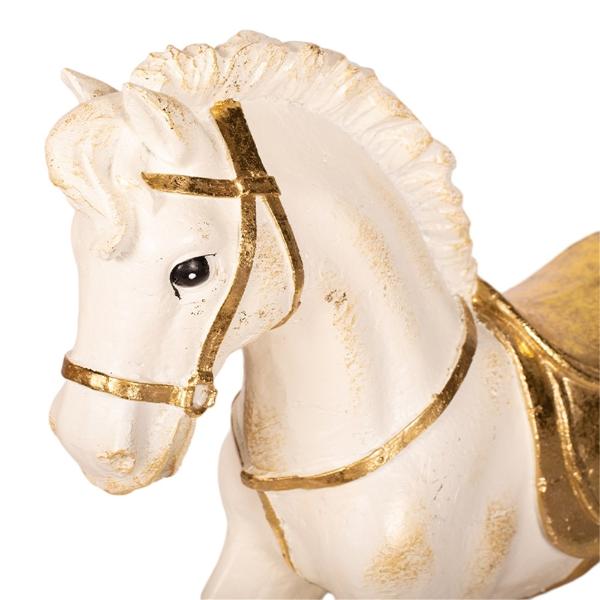Deluxe Gold & Polyresin Christmas Rocking Horse With White Gift - 74.5cm x 20cm x 61cm - Image 2