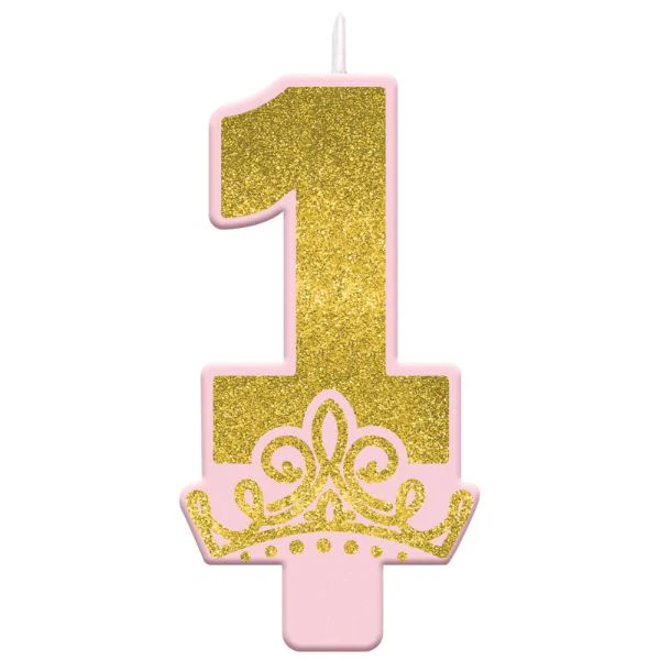 Disney Princess Once Upon A Time 1st Birthday Glittered Candle - 12cm x 6cm