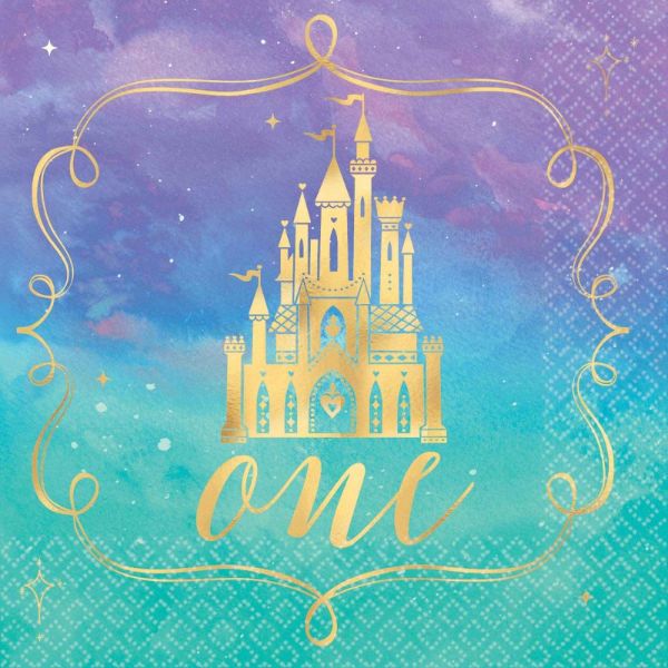 16 Pack Disney Princess Hot Stamped Once Upon A Time 1st Birthday Beverage Napkins