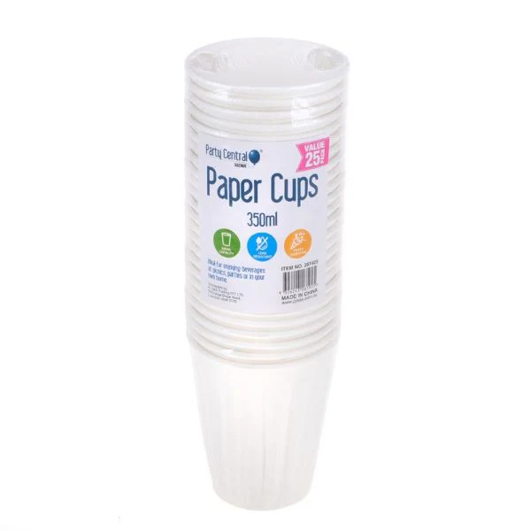 25 Pack White Paper Cups - 350ml