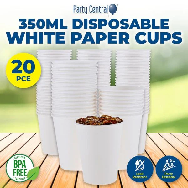 25 Pack White Paper Cups - 350ml - Image 2