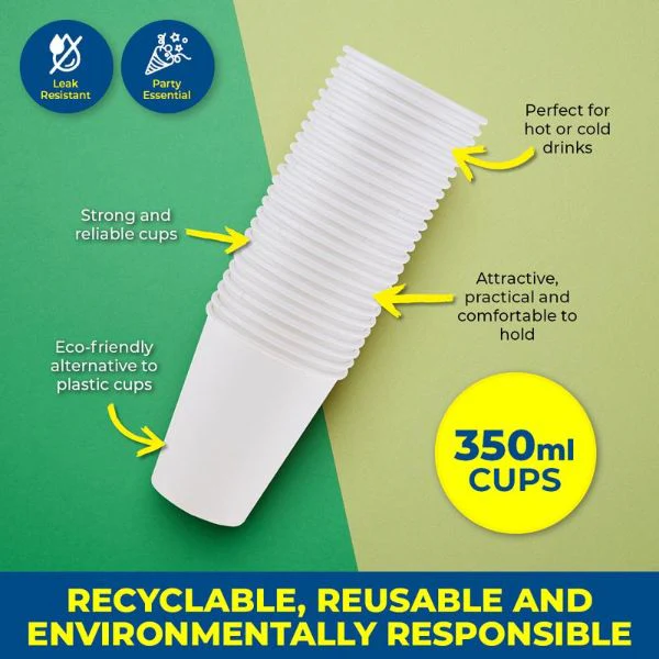 25 Pack White Paper Cups - 350ml - Image 3