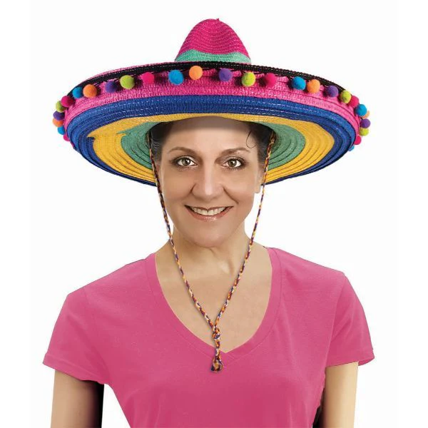 Dlx Striped Sombrero-Pom Poms