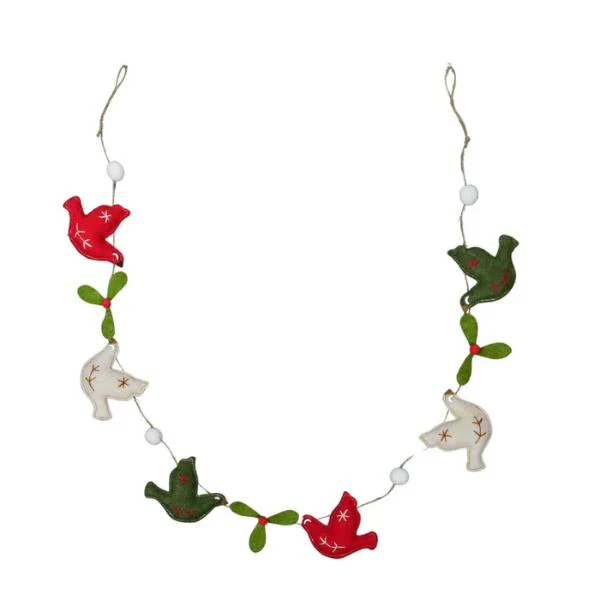 Dove Garland Felt 120x9cm Red/Green/Wht