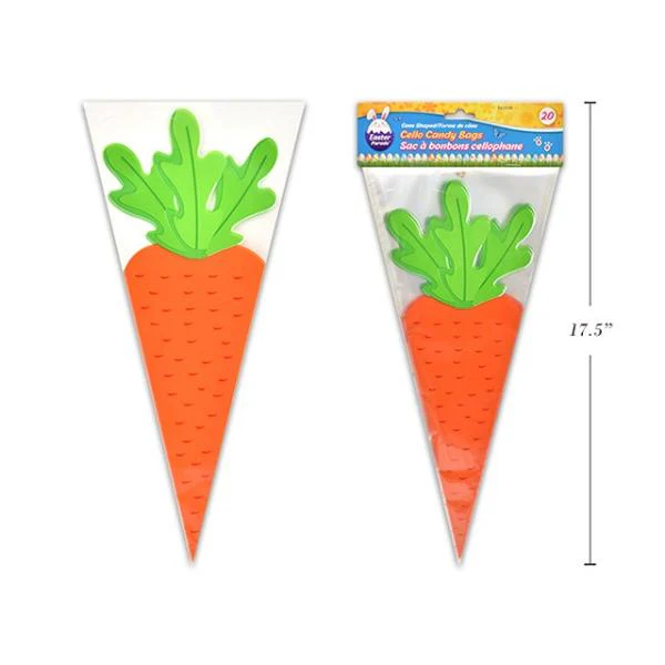 20 Pack Easter Carrot Cello Candy Cone Bags - 17.5cm x 38cm