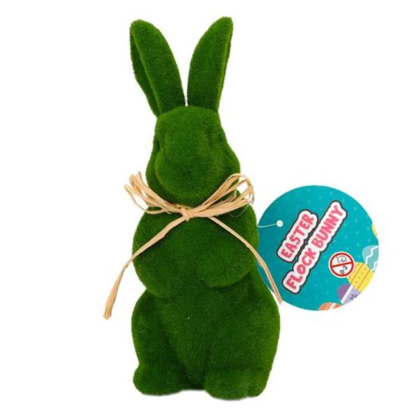 Green Easter Flock Bunny - 12cm x 8cm x 19cm - Image 3