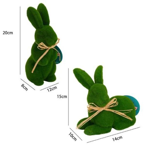 Green Easter Flock Bunny - 12cm x 8cm x 19cm - Image 4