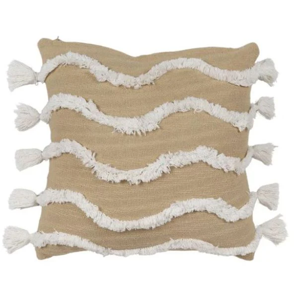 Beige & White Echo Cotton Cushion - 50cm x 50cm