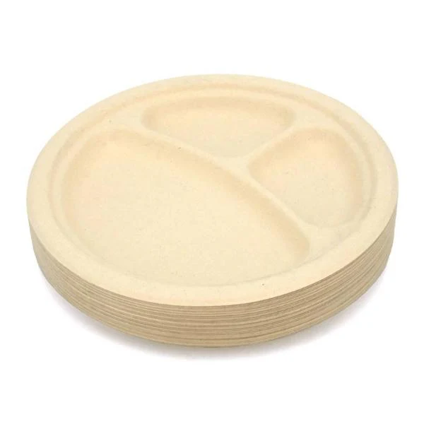 30 Pack Eco-Friendly Wheat Straw Compartment Plates - 23.5cm - Image 2