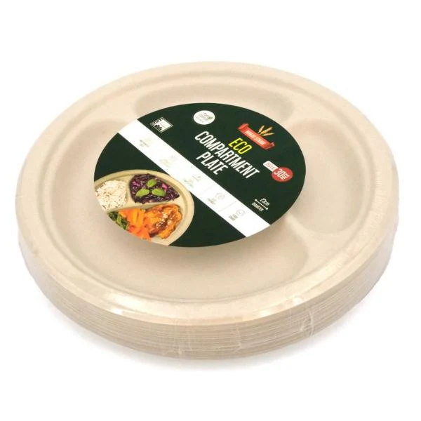 30 Pack Eco-Friendly Wheat Straw Compartment Plates - 23.5cm - Image 3