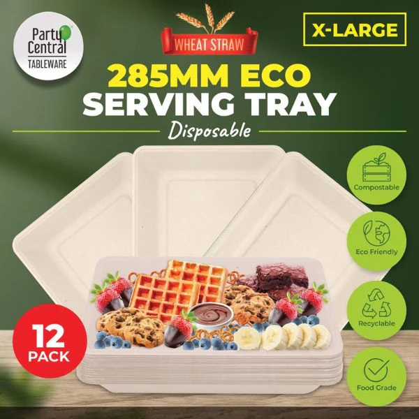 12 Pack X-Large Eco Friendly Serving Tray - 28.5cm x 19.5cm - Image 2