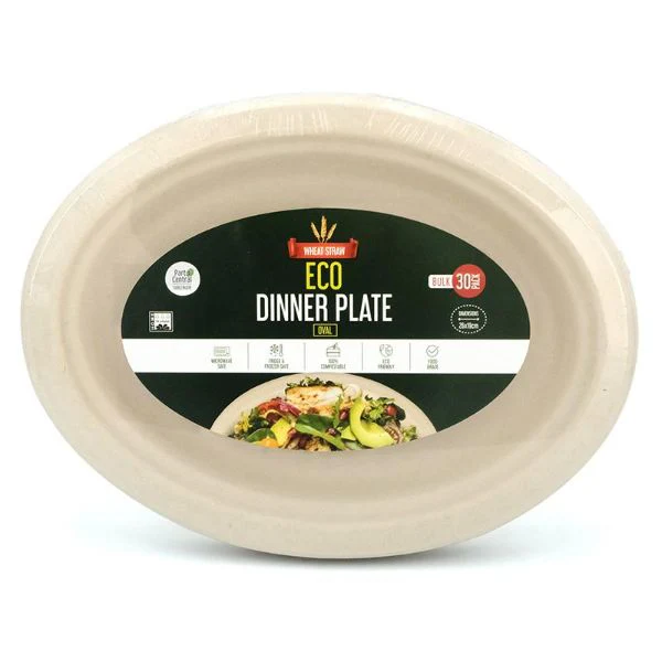 30 Pack Oval Eco Friendly Wheat Straw Dinner Plate - 26cm