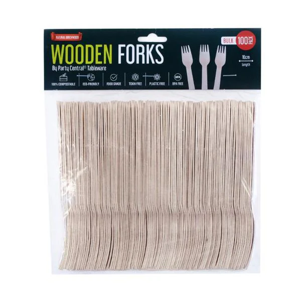 100 Pack Eco Friendly Wooden Fork - 16cm