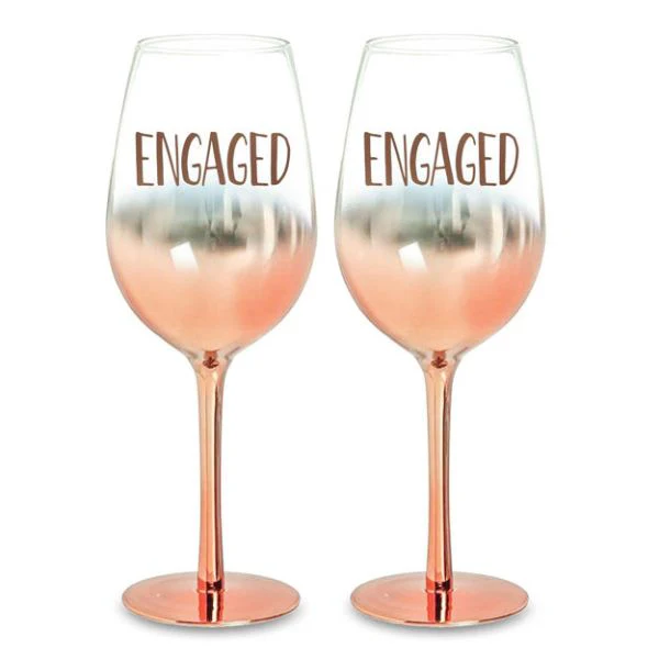 2 Pack Rose Gold Engaged Ombre Wine Glasses - 430ml