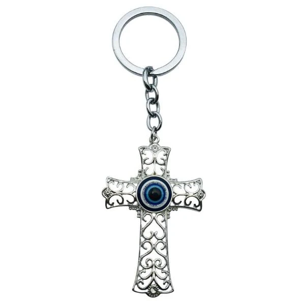 Hallow Style Evil Eye Cross Keyring