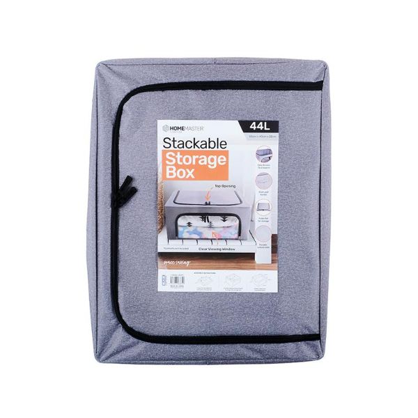 Grey Fabric Foldable 44L Storage Box With Clear Window - 50cm x 40cm x 22cm
