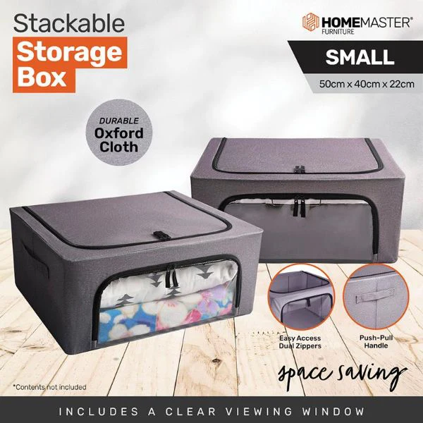 Grey Fabric Foldable 44L Storage Box With Clear Window - 50cm x 40cm x 22cm - Image 2