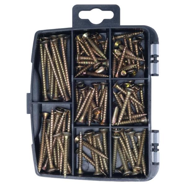 110 Pack Countersunk Chipboard MDF Assorted Fasteners & Fixings Screw Hooks In Storage Case - Image 3