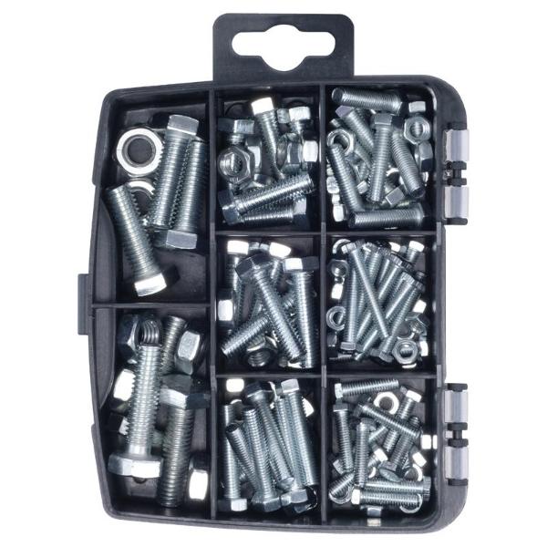 112 Pack Galvanised Iron Assorted Fasteners & Fixings Hex Head Nuts & Bolts In Storage Case - Image 3