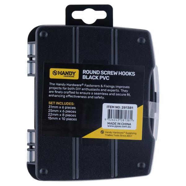 30 Pack Black PVC Assorted Fasteners & Fixings Screw Hooks In Storage Case - Image 4