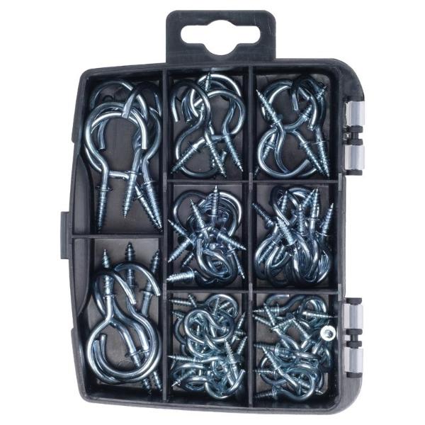 70 Pack Galvanised Iron Assorted Fasteners & Fixings Screw Hooks In Storage Case - Image 3