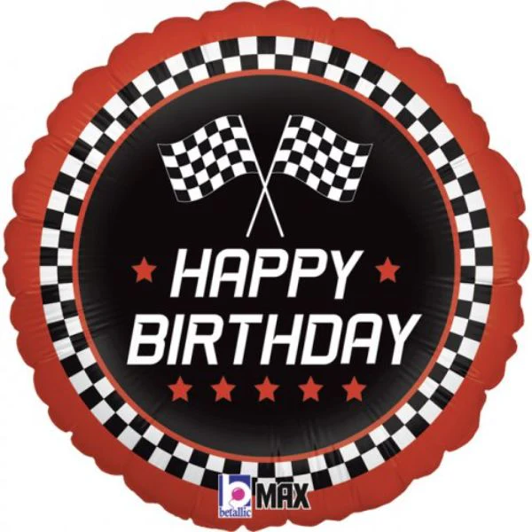 Round Checkered Flag Happy Birthday Foil Balloon - 45cm
