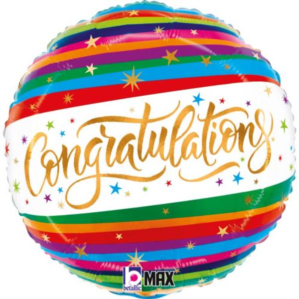 Round Congratulations Fun Stripe Foil Balloon - 45cm
