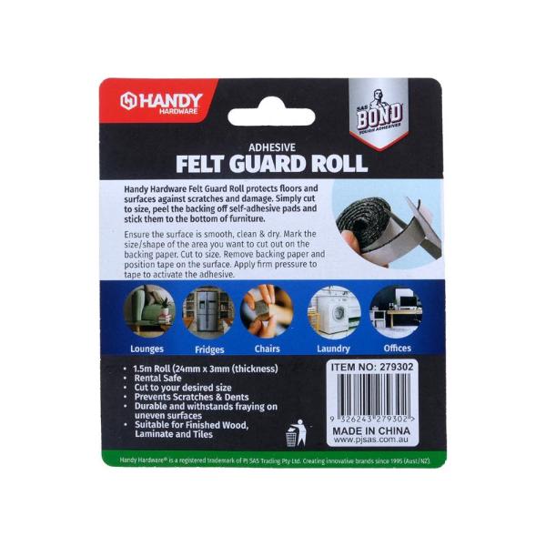Black Felt Guard roll - 0.3cm x 2.4cm x 150cm - Image 3