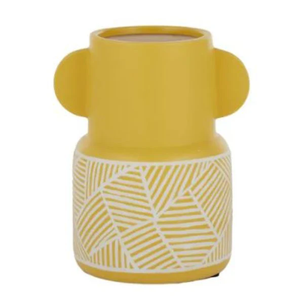 White & Yellow Finlo Ceramic Vase - 16.5cm x 20cm