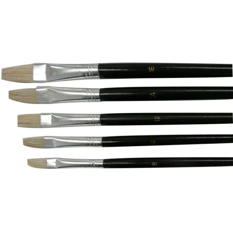 5 Piece Flat Brush with Black Handle Set