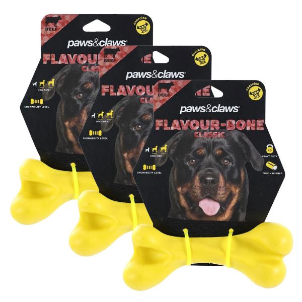 Paws & Claws Yellow Classic Beef Flavour Rubber Bone Toy - 18cm x 7cm - Image 3