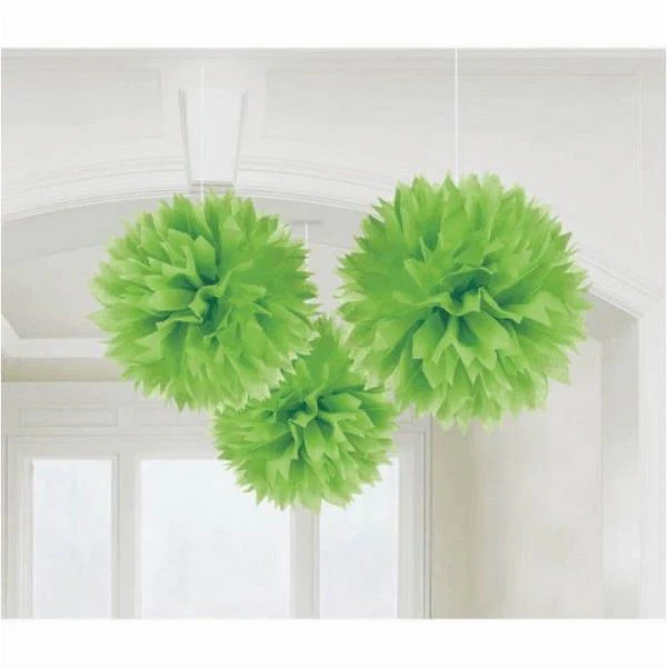 3 Pack Kiwi Green Fluffy Tissue Decorations - 40cm