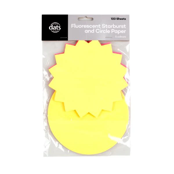 100 Pack Fluro Paper Circle Starburst