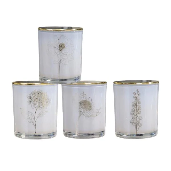Foiled Botanical Flower Scented Candle - 8cm x 9cm
