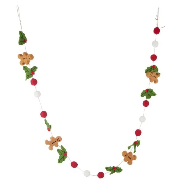 G'bread Pompom Garland Felt 183cm Grn/Rd