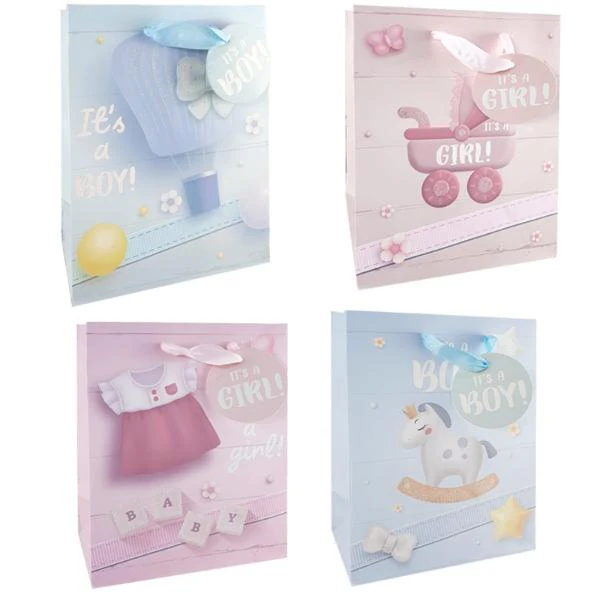 GIFT BAG BABY EX 32X42X11.5CM 4ASST