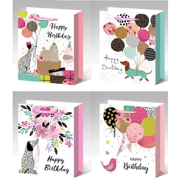 GIFT BAG BIRTHDAY COLORFUL L 26X32X12.5CM 4ASST