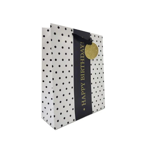 Gift Bag Black Dots Birthday Med 23*18*10CM
