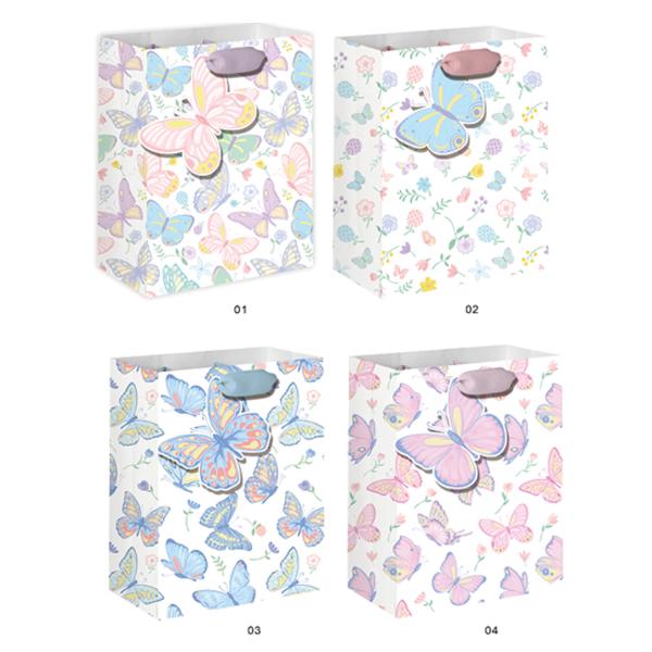 GIFT BAG BUTTERFLY LGE 4ASST 26x32x12.5cm