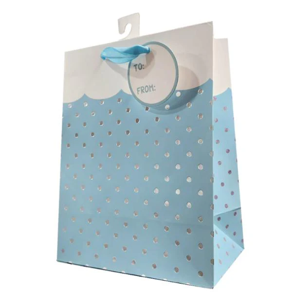 Gift Bag Dots Wavy Cuff Blue Ex 33*45*12.7CM